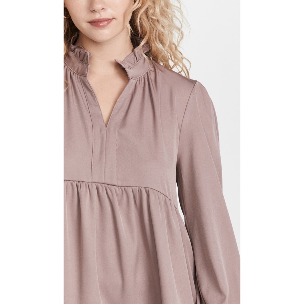 En Saison Tiered Babydoll Dress Peasant Band Collar Long Sleeve Mushroom M - Picture 15 of 16